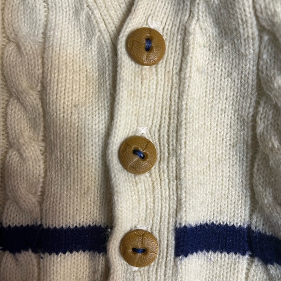 Vintage Baby boy acrylic sweater beige blue stripes Robinit May knitting co - Picture 8 of 10